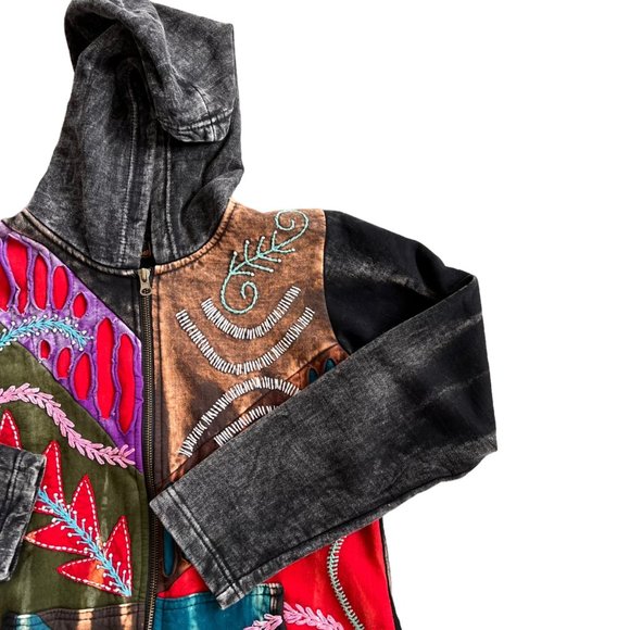 Rising International Boho Embroidered Hooded Sweatshirt M - Picture 3 of 8